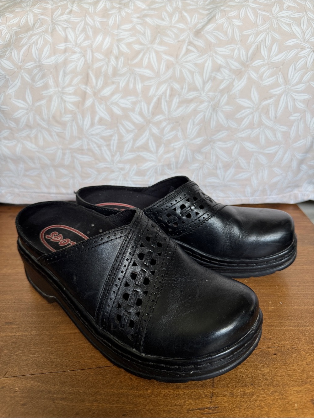 Klogs Black Leather Slip-On Clogs